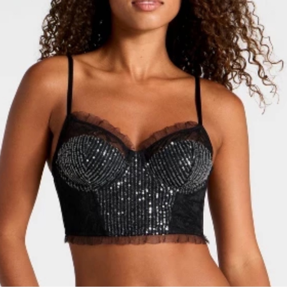 NWT Black Sequin Bra, S
